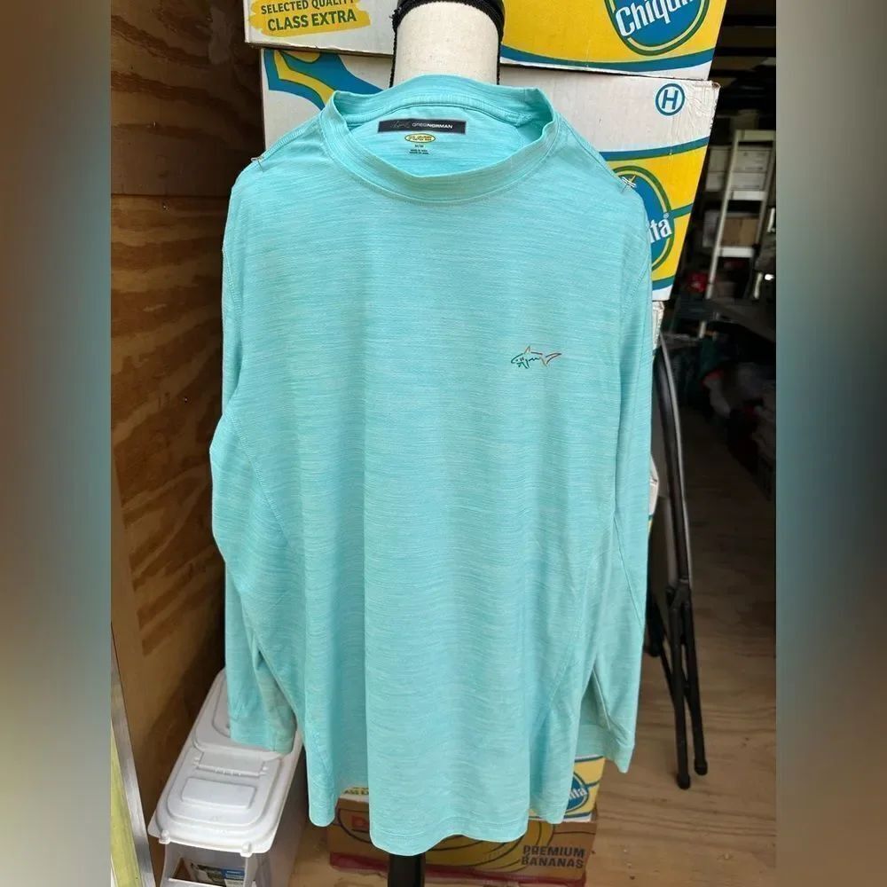 Greg Norman Men's Aqua Long Sleeve Shirt